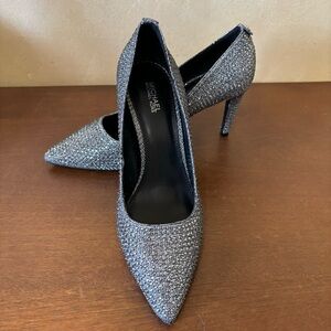 Size 7.5 Michael Kors Silver Alina Flex Crystal Embellishment Pumps, Rhinestone